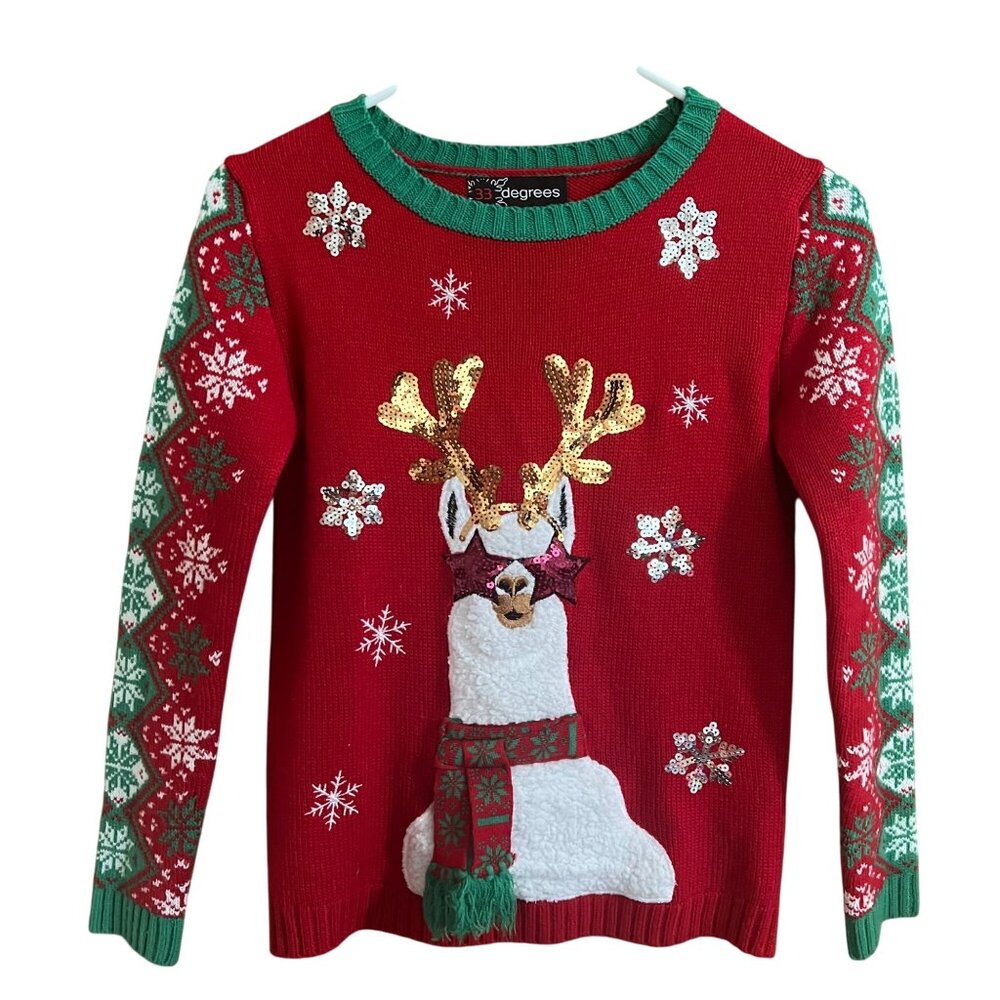 Girls Christmas Llama Sweater 33 Degrees Size Large